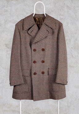 Vintage Guards Tweed Dogtooth Peacoat Overcoat Large 46