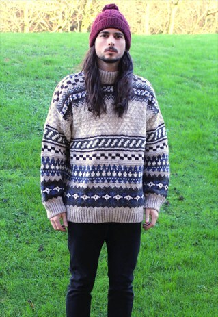 VINTAGE 80S SHERPA KNIT JUMPER - LARGE/XL - EVEREST