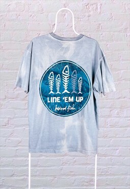Vintage Weird Fish T-Shirt Back Print Tie Dye Blue Medium