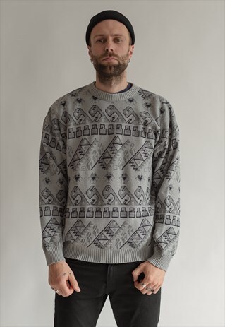 VINTAGE 80S GREY GRANDADS JUMPER