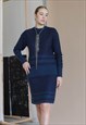 VINTAGE 80S LOW NECK LONG SLEEVE STRIPE DETAIL SKIRT SUIT 
