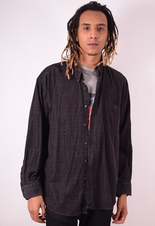MENS VINTAGE CORDUROY SHIRT XL BLACK 90S