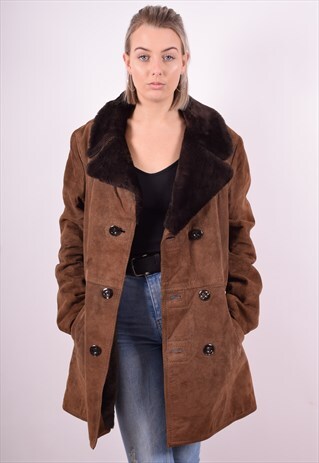 WOMENS VINTAGE SUEDE LEATHER JACKET LARGE BROWN 90'S