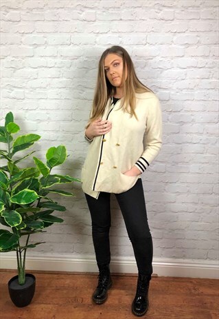VINTAGE 90S AQUASCUTUM PREPPY CARDIGAN CREAM UK SIZE 10