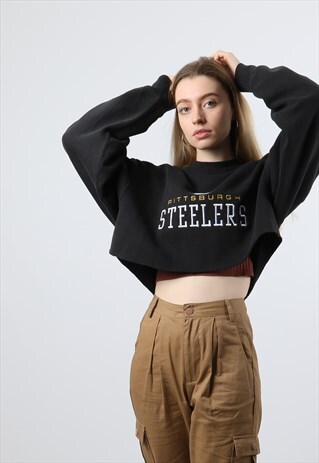 VINTAGE LARGE BLACK CROPPED EMBROIDERED SWEATSHIRT