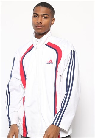 VINTAGE ADIDAS 3 STRIPE LOGO TRACK JACKET WHITE