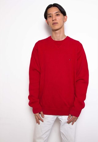 VINTAGE 90S TOMMY HILFIGER RED JUMPER ID:3476