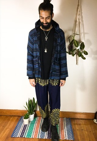 FAIRTRADE NAVY SUNFLOWER MANDALA HIPPIE HAREMS / TROUSERS