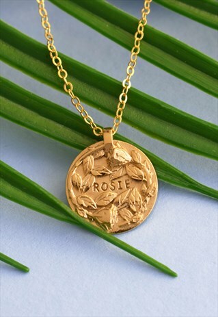 GOLD PERSONALISED NAME COIN ROSES NECKLACE HANDMADE