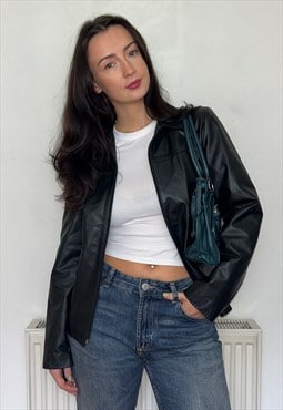 Black Leather Bomber Jacket Vintage