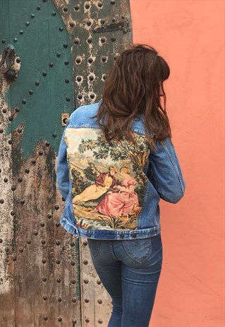 FRANKIE. DENIM JACKET REWORKED WITH VINTAGE TAPESTRY