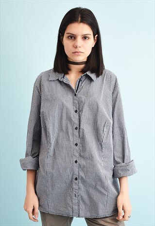Y2K CHECKED PRINT OVERSIZED SHIRT TOP