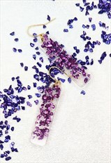 Purple Sparkle Dangle Statement Earrings 