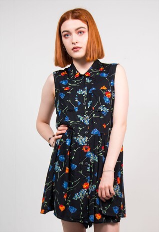 VINTAGE 90'S FLORAL BLACK PLAYSUIT