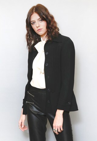 VINTAGE 1980'S BLACK RIBBED KNIT BLAZER JACKET