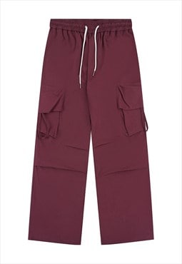 Cargo pocket joggers utility pants skater trousers dark red