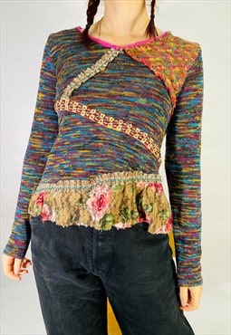 Vintage Size S Y2K Mesh Floral Top in Multi