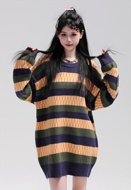 Check & stripe sweater knitted textured jumper skater top