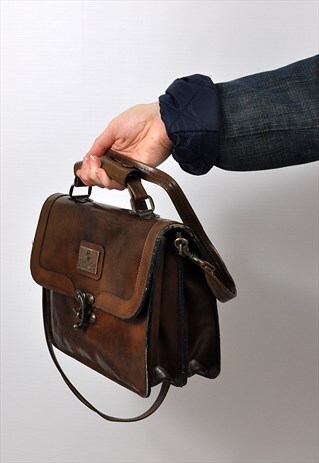 VINTAGE BROWN LEATHER SATCHEL CROSS BODY SHOULDER BAG