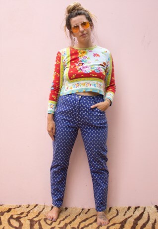 VINTAGE BOHEMIAN PROVENCAL PRINT HIGH WAISTED TROUSERS