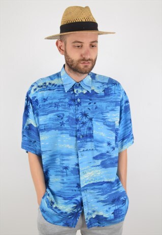 VINTAGE SHIRT FESTIVAL HAWAII PRINT SIZE L (1206)