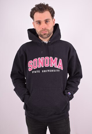 CHAMPION MENS VINTAGE HOODIE JUMPER XL BLACK 90'S