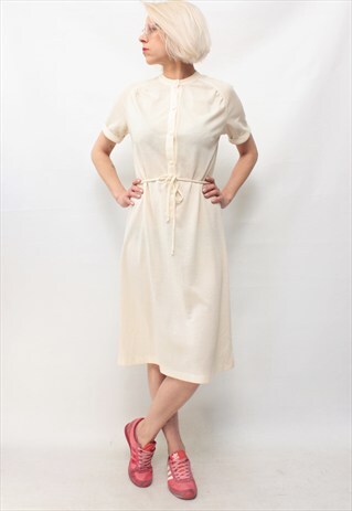 VINTAGE 80' BEAUTIFUL AMAZING MIDI SIMPLY CREAM DRESS