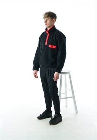 BLACK POLAR JUMPER / WINTER BUTTON UP SWEATER