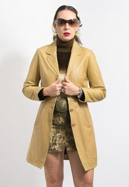 Vintage 70's leather jacket in mustard fitted coat women