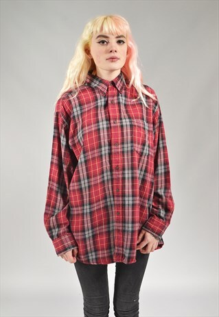 VINTAGE RED & BLACK CHECKED FLANNEL SHIRT