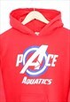 VINTAGE AQUATICS HOODIE RED WITH SPORTS GRAPHIC AND POCKET