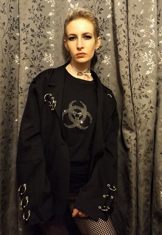 LOOSE FIT METAL RING HOOPS FINISH PARTY BLAZER RAVE JACKET
