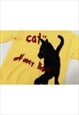 BLACK CAT SWEATER KITTEN PRINT JUMPER KNIT PULLOVER YELLOW