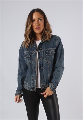VINTAGE EDDIE BAUER DENIM JACKET FITTED UK 10 SMALL (GO1D)
