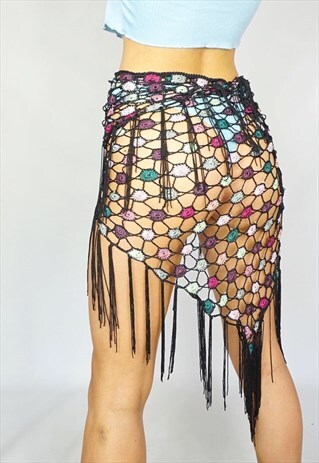 VINTAGE 90S / 00S BEACH WRAP COVER / SKIRT Y2K CROCHET