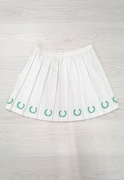 Y2K Fred Perry Pleated Skirt White Mini