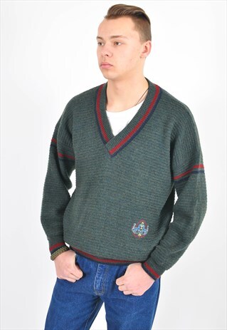 VINTAGE V NECK KNITWEAR JUMPER IN GREY