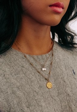 Layered 18k Gold Pearl And Coin Dainty Necklace 