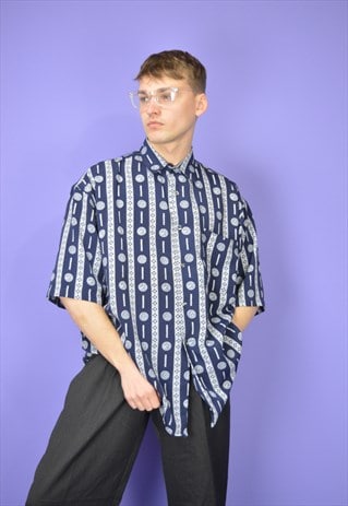 VINTAGE BLUE GRAPHIC PRINT CLASSIC SHORT SLEEVE SHIRT