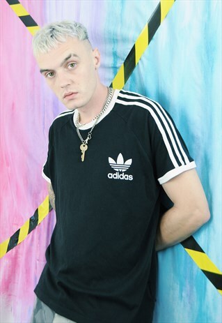 VINTAGE 90'S ADIDAS 3 STRIPE RINGER T-SHIRT BLACK