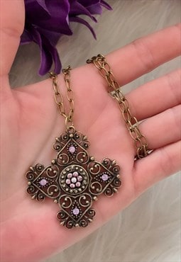 Bronze & Purple Cross Necklace