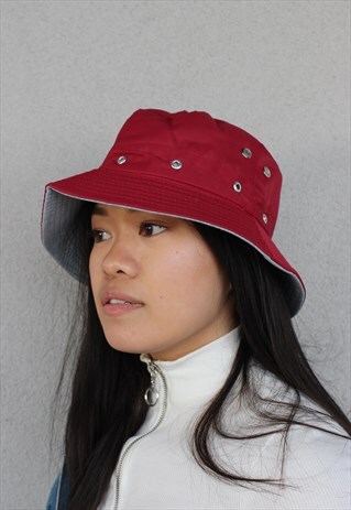 RED PLAIN Y2K_90S FESTIVAL BUCKET HAT