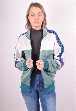 ASICS WOMENS VINTAGE TRACKSUIT TOP JACKET XL GREEN 90S