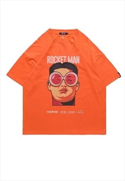Rocket man t-shirt Korean tee Gangnam style top in orange