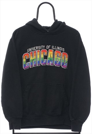 VINTAGE CHICAGO SPELLOUT BLACK HOODIE MENS