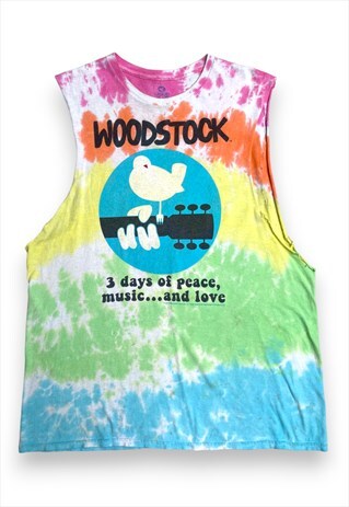 WOODSTOCK DISTRESSED SLEEVELESS TIE-DYE T-SHIRT VEST