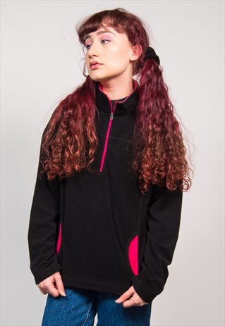 VINTAGE 90'S BLACK FLEECE QUARTER ZIP JACKET JUMPER