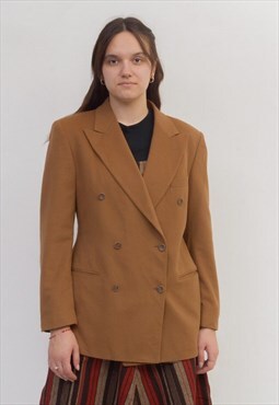 Vintage Women's L Blazer Jacket Wool Coat Double Breasted