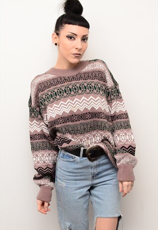 VINTAGE 90'S CUTE INDIE ABSTRACT PATTERNED SLOUCHY JUMPER