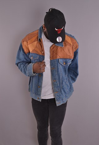 BLUE VINTAGE SUEDE PANEL DENIM JACKET DJ1139